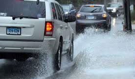 Here you can witness what happens with poor road drainage and how it may cause a car to hydroplane.